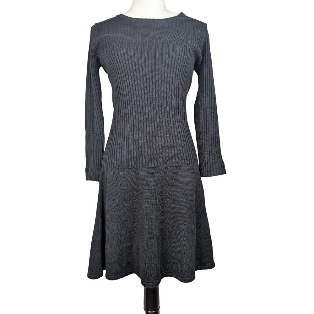 Calvin Klein Womens Black Crew Neck Long Sleeve Fit & Flare Sweater Dress Size S